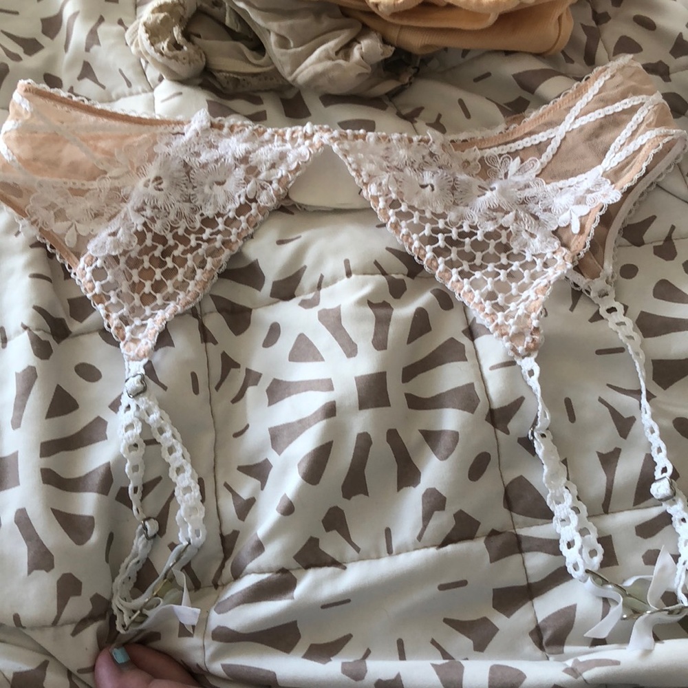 White and cream lace garter belt